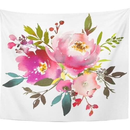 Tapestry Autumn Pink Peach Watercolor Floral Peonies Roses Leaves Baby Tapestries Wall Hanging for Living Room Bedroom Dorm