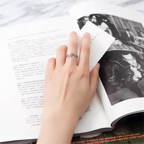 Hot Sale Vintage Feather Leaf Open Ring Simple Woven Twist Double Leaf Index Finger Ring Women Jewelry Wholesale Tibetan Silver