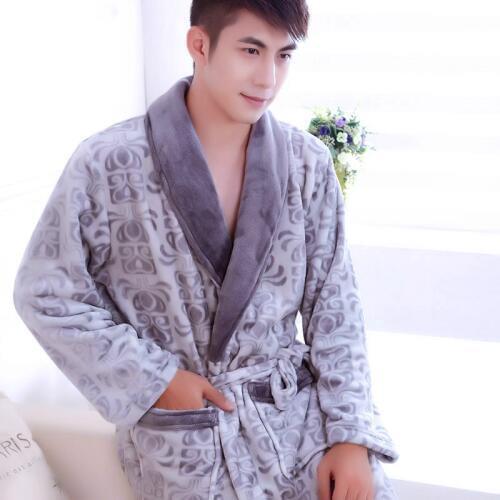 H5971 Men Plus Thick Robes Flannel Autumn Winter Long Sleeve Home Wear Bathrobe Male Coral Velvet Large Size Casual Sleepwear
