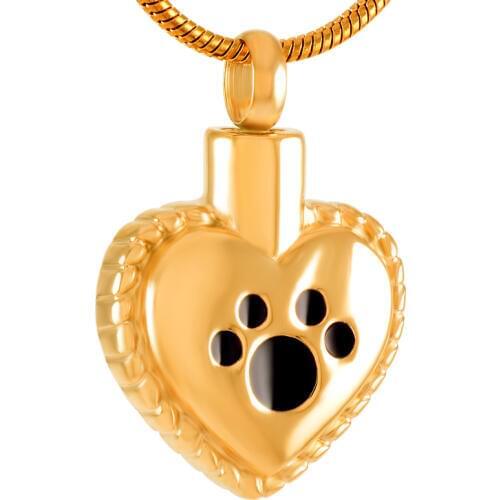 IJD8647 Dog/Cat Paw Pring On My Heart Stainless Steel Cremation Urn Pendant Jewelry Pet memorial necklaces that hold ashes