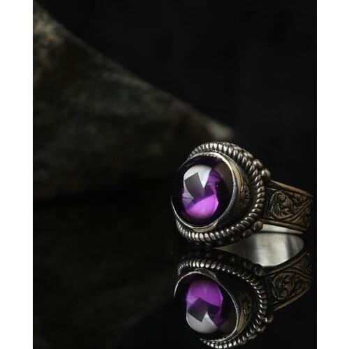 Purple Zircone Traditional Turkish 925 Sterling Silver Special Craft Handmade Signet Ring Jewelry Gift From Turkey for Women Men