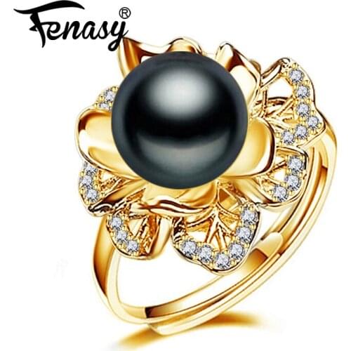 FENASY Natural Freshwater Pearl Rings For Women Adjustable Silver And Gold Color Ring Female Party Wedding Engagement Jewelry