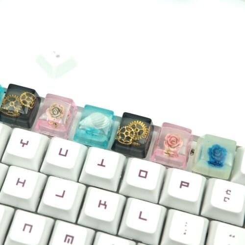 Resin Keycaps Personality Hand-Polished Mechanical Keyboard Keycap Cherry Blossom Coral Sea Custom Original Key Caps