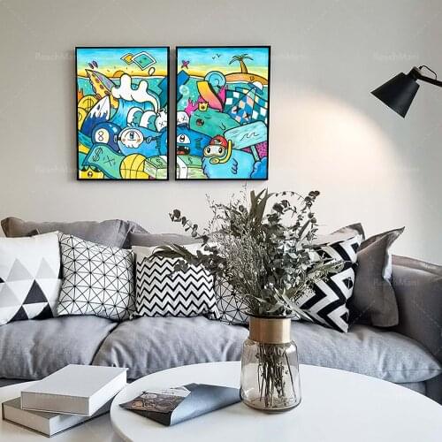 Colorful wall art, modern pop art, urban wall art, graffiti art canvas drawings, office wall art, dormitory wall decoration post