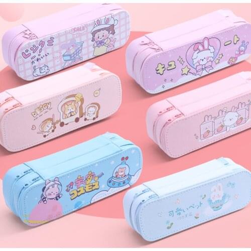 M&G kawaii Pencil Case Large Capacity Multi-Functional pencil bag Canvas PU Leather pen Box Pencil Bag Stationery Storage Bag