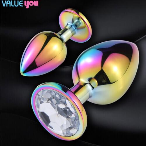 Metal colorful butt plug male and female stainless steel butt anal toy