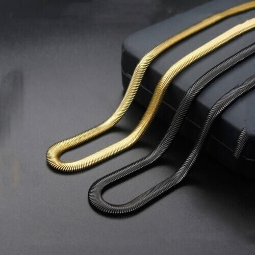 Fashion simple titanium steel plated flat snake necklace gold black stainless steel necklace hot sale