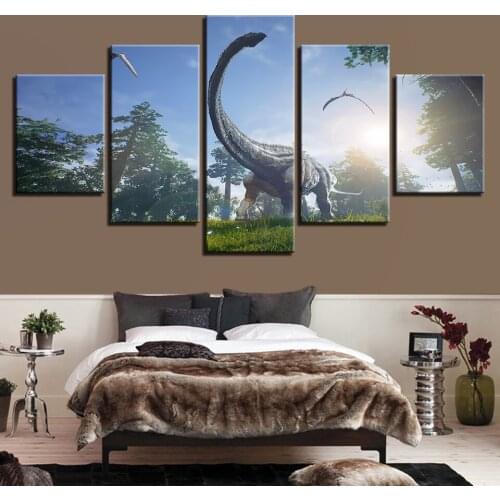 Modular Home Decor Framework 5 Panel Dinosaurs Canvas Modern Type Animal Painting Top-Rated For Living Room