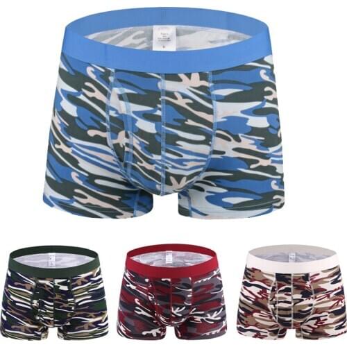 Mens underwear fun sweat-absorbent moisture-proof plus fertilizerincreased cotton sports fat guy underwear camouflage mens box