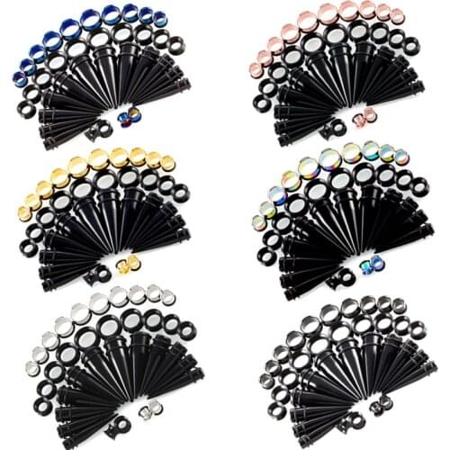 36PCS Stainless Steel Ear Gauge Stretching Kit 10-20Mm Silicone Ear Gauge Plug Tunnel Flesh Acrylic Taper Gauge Set Stretcher