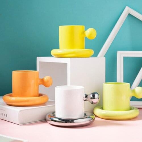 Candy solid color Mug dish combination set simple family office restaurant milk coffee tea cup dish set gift