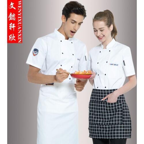 New Summer Short-sleeve Chef Jacket Kitchen Workwear Restaurant Chef Jacket Kitchen Cook Suit Man Woman Chef Uniform B-6452