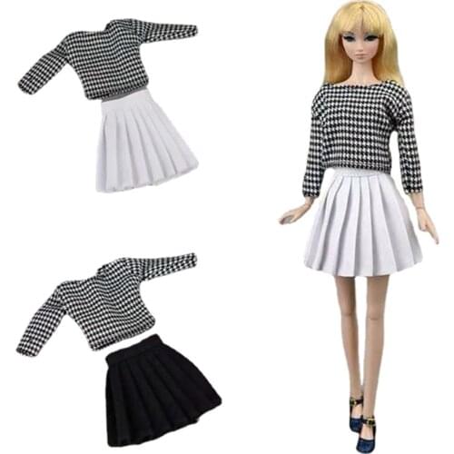 Cosplay Fashion Houndstooth Plaid 11.5" Doll Clothes for Barbie Clothes Outfits Shirt Top Skirt 1/6 BJD Accessories Kids DIY Toy
