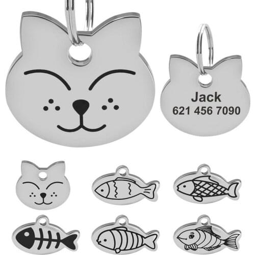 Customized Stainless Steel Personalized Cat dog Tag Custom Cats Kitten ID Tag Engraved Cat Collar Pendant Pet Accessories