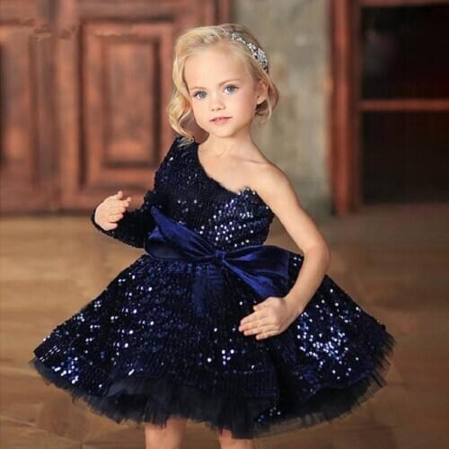 One Shoulder Sequin Tutu Flower Girl Dresses Pageant Birthday Party