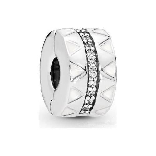 Genuine 925 Sterling Silver Beads Sparkling Jagged Lines Clip Charm Fit Pan Women Bracelet & Necklace Diy Jewelry