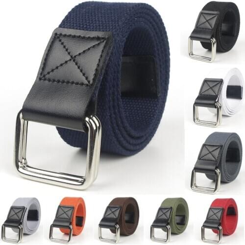 Fashion Casual Unisex Canvas Top Quality Mens Double Ring Buckle PU Canvas Waist Belts Luxury Designer Jeans for Women Belts