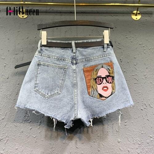 Summer Streetwear Women Cartoon Character Tassel Denim Shorts High Waist Short Pants Female Vintage Sexy Jean Blue Mini Shorts