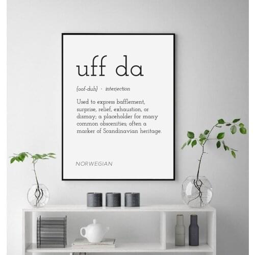 Uff Da Definition Print Friluftsliv Scandinavian Nordic Poster Minimal Typography Wall Art Canvas Painting Home Room Decor