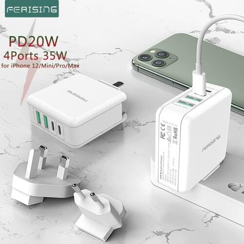 FERISING 20W 4 Ports Quick Charge PD USB Type C Fast Charger for iPhone 12 mini Pro Max X 11 Xiaomi Huawei 35W Charging adapter