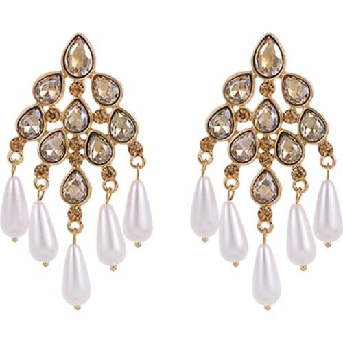 ZHINI Vintage Pearl Earrings For Women Boho Ethnic Colorful Crystal Dangle Drop Earrings Wedding Luxury Jewelry 2021 pendientes