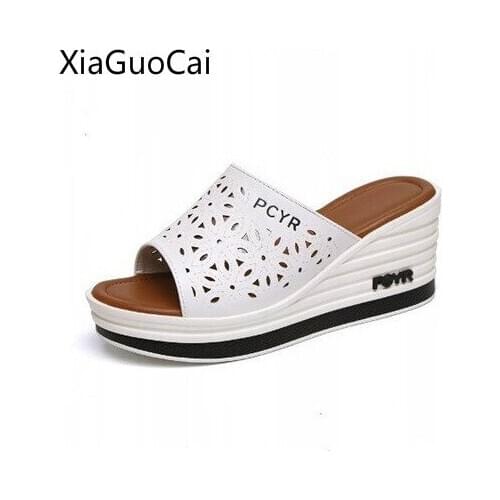 Increase Women Wedges Slippers Non-slip Summer Outdoors Women Platform Slippers Rubber Ladies Flat Slippers