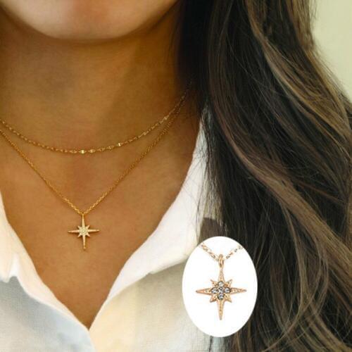 Visunion Star Spot Drill Pendant Necklace Fashion Minimalist Pattern Necklace Gold Color Clavicle Chain Female Jewelry