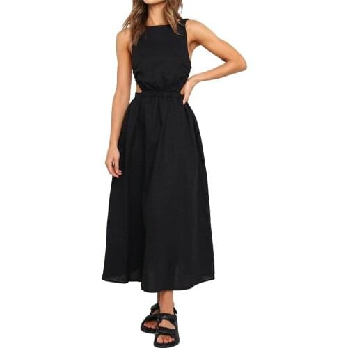 Women Summer Maxi Dress 2021 Black Sexy Sleeveless Spaghetti Strap Hollow Out Backless Long Dress Vestidos