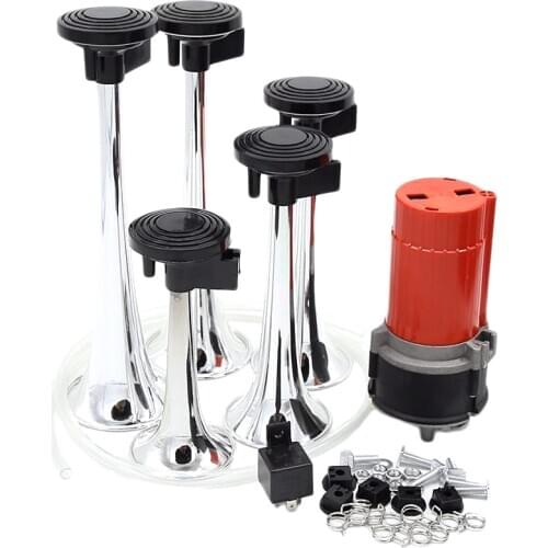 12V 130db 5 Trumpet Musical Jazz Air Horn Kit For Car SUV Truck Van Boat