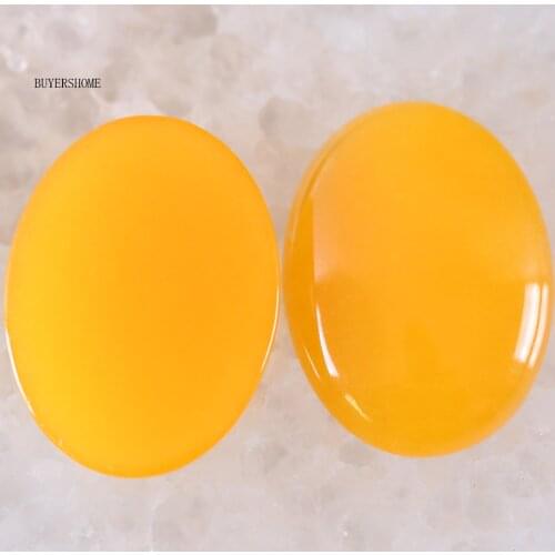 2Pcs/Lot 22x30MM Oval Natural Stone Bead Yellow Jades CAB Cabochon For Jewelry Making DIY Bracelet Necklace K503