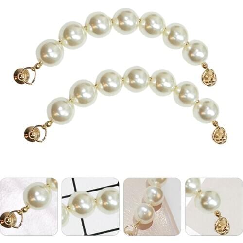 2pcs Mobile Phone Case Chain Imitation Pearl Beading Finger Chain Stand Holder