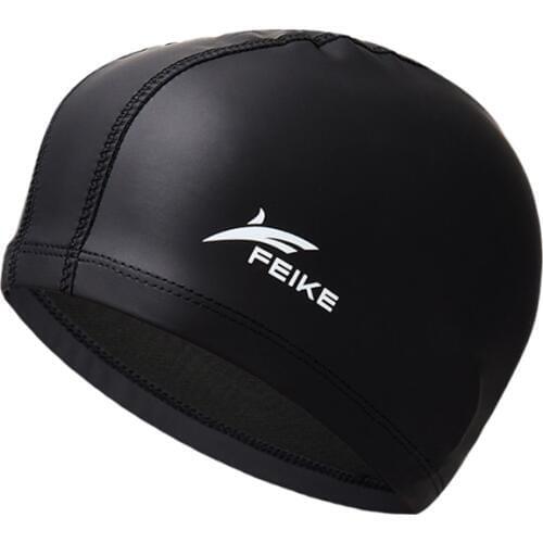 2019 Elastic Waterproof PU Fabric Protect Ears Long Hair Sports Swim Pool Hat Swimming Cap Free size for Men & Women