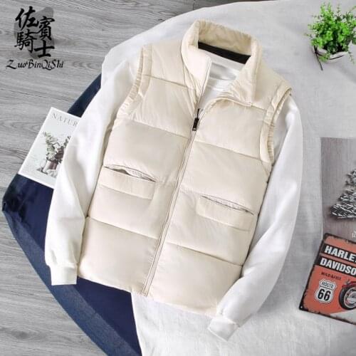 2021 Mens Autumn and Winter PU Leather down Cotton Outer Vest Youth Fashion and Handsome Vest