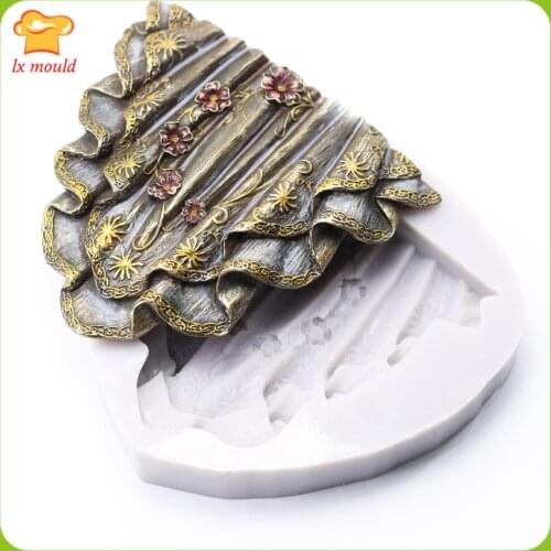 2021 New Folding Edge Silicone Molds Cake Frame Silicone Mould Curtain Embossing Moulds Cake Shape Pastry Decoration Skirt