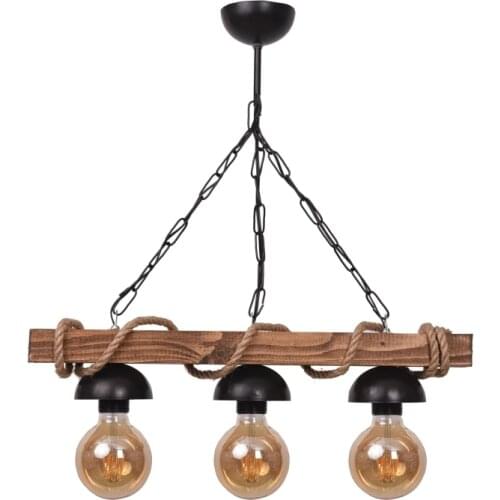All Home Wooden Rope 3 Piece Rustic Chandelier Bulbs Not Included Retro Industrial Wind Loft Solid Wood Restaurant Coffee Shop