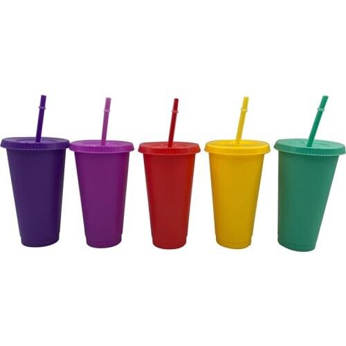 5pcs Ice Cold Drink Coffee Juice Tea Cup Reusable Smoothie Plastic Tumbler With Straw Christmas Special for New Year Party