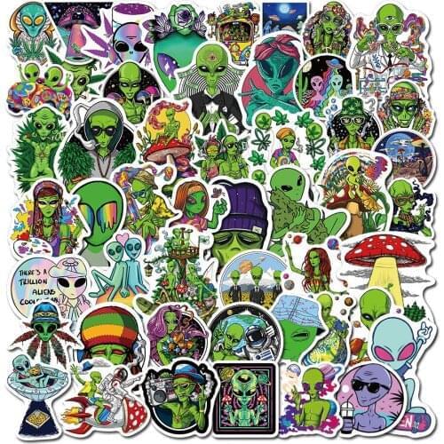 50pcs Cartoon Funny Psychedelic Alien Graffiti Stickers For Kid Luggage Guitar Motorcycle Car Laptop Cartoon Sticker Decals Toy