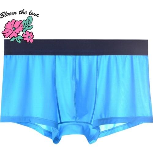 [Bloom the love] New Sexy Underwear Men Boxer Para Hombre Ropa Interior Silk Transparent Cuecas Masculina Mens Boxers Size M-2XL