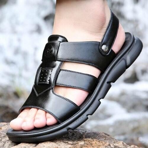 Summer platform shoes men sandals 2021 leisure genuine leather solid slip-on flats sandals man shoes plus size chaussure homme