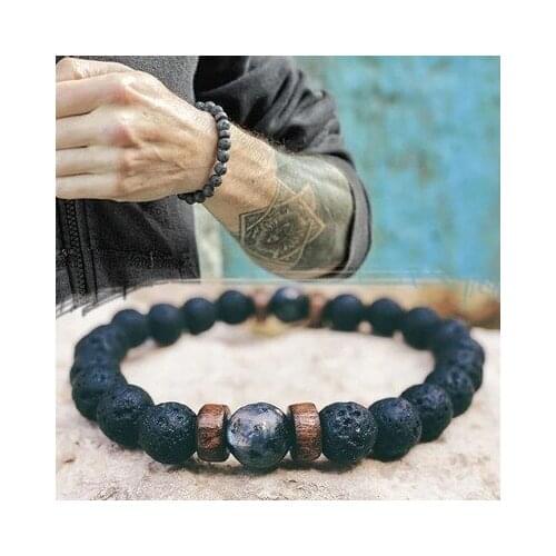 Distance Natural Lava Stone Tiger Eye Beaded Pumice Stones Bracelets for Men Women Elastic Rope Jewelry