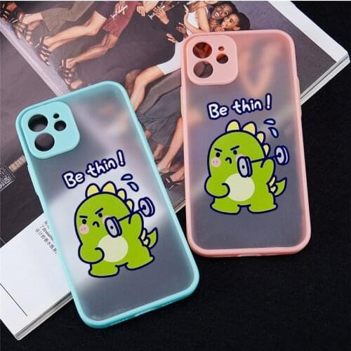 Funny Green Dinosaur Phone Case For iPhone 11 12 Pro XS MAX XR X 7 SE2020 8 6Plus Cute Animal Shockproof Hard Matte Cover Shell