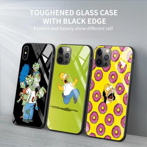Tempered Glass Phone Case For iPhone 12 11 Pro Max Shell For iPhone Xs Max XR XS 7 8 Plus 11 Pro Funny Homer Doughnut