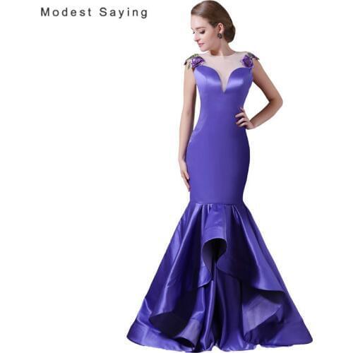 Elegant Ruffled Evening Dresses 2018 with Embroidery Sexy See Through Back Evening Gowns Mermaid Party Prom Gowns robe de soiree