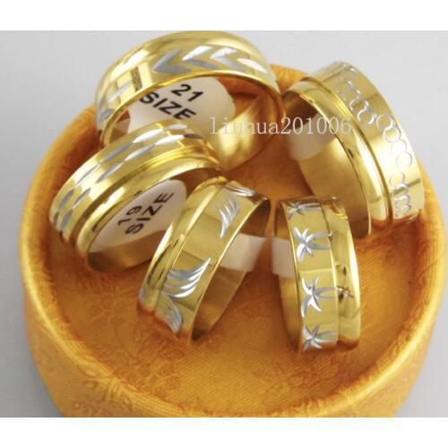 Wholesale - 20 pcs Gold Cut Flowers High Polishing Stainless Steel Rings