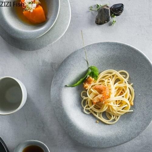 Nordic Creative Tableware Gray Ceramic Western Plate Hotel Pasta Salad Steak Plate Home Kitchen Decoration Plate Fruit Tray