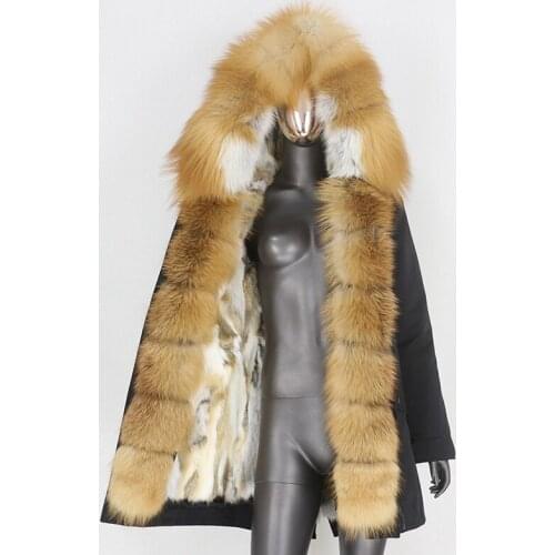 2021 Waterproof Winter Jacket Women Long Parka Real Rabbit Fur Coat Natural Raccoon Fox Fur Collar Hood Warm Streetwear