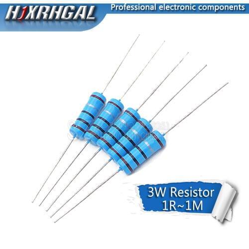 5pcs 3W Metal film resistor 1% 1R ~ 1M 1R 4.7R 10R 22R 33R 47R 1K 4.7K 10K 100K 1 4.7 10 22 33 47 4K7 ohm