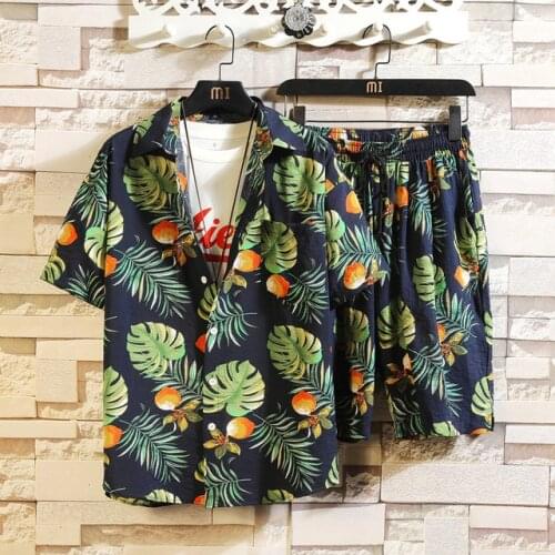 Mens Hawaiian Beach 2020 Casual Suits Men Tops Print Short-sleeve Shirts+Shorts Fashion Male 2 Pieces Sets Summer Tracksuit