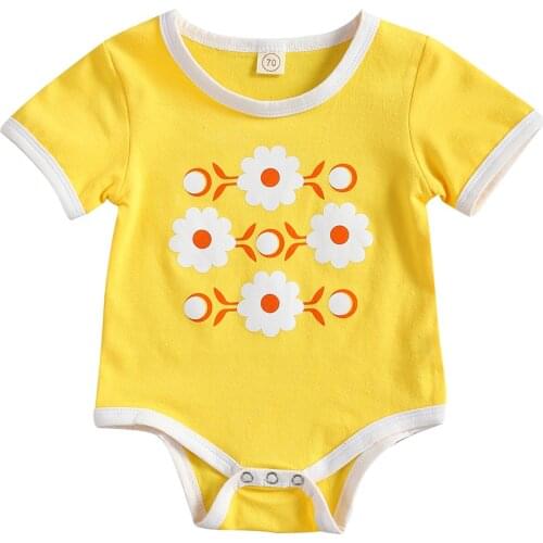 0-18M Newborn Casual Style Romper Cute Summer Toddler Flower Pattern Short Sleeve Round Neck Playsuit Holiday Clothes