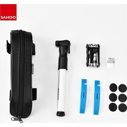 Sahoo Multifunctional 14 in 1 Cycling Bike Bicycle Repair Tool Kit Set with Top Tube Bag Air Pump Tire Maintenance Tool